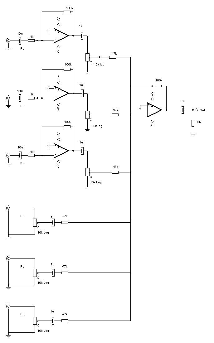 Mezclador 3 lineas y 3 microfonos